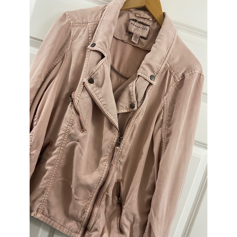 Marrakech Anthropologie Women XL Blush Pink Asymmetric Zip Moto Jacket Twill